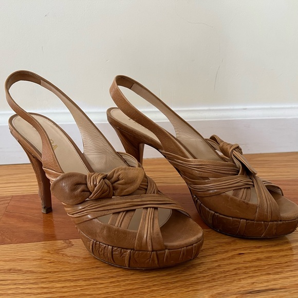 Prada Brown Leather Slingback Heels - Size 38 - Picture 1 of 6